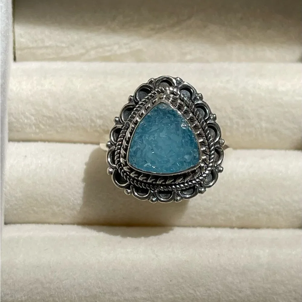 Sterling Silver Light Blue Druzy Ring
